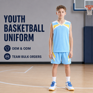 Aangepaste basketbaluniform voor jongeren, ademende mesh-set met V-hals, mouwloos shirt en korte broek voor kinderen, voor basketbaltoernooien. - Product Image 1
