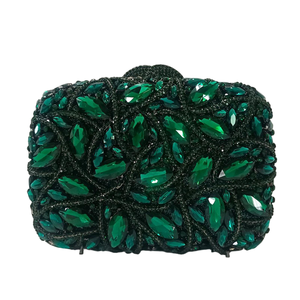 Women Delicate Floral Rhinestone Evening Bag Shiny Leaves Crystal <b>Clutch</b> Purse Detachable Chain Handbag for Cocktail - Product Image 5