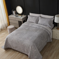 Ensemble 3 pièces 100% coton gris à motif cachemire |   Parure de lit réversible matelassée avec taies d'oreiller et drap-housse rembourré