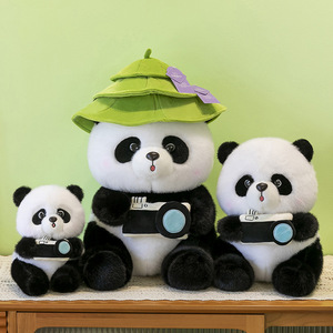 Peluche <span class=keywords><strong>de</strong></span> Panda Adorable con Sombrero <span class=keywords><strong>de</strong></span> Hoja <span class=keywords><strong>de</strong></span> Loto y Cámara, Regalo Reconfortante para Niños, Decoración del Hogar, Juego Diario para Todas las Edades - Product Image 4