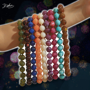สร้อยคอโบฮีเมียนแบบผูกปมประดับลูกปัดอะคริลิคเคลือบทอง 18K สีรุ้งทรงกลมขนาดใหญ่ ของขวัญสำหรับผู้หญิง - Product Image 2