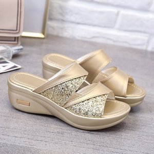 Sandales compensées à paillettes pour femmes grandes tailles, à bride unique, couleur unie, plateforme, collection été 2026, vente en gros - Product Image 6