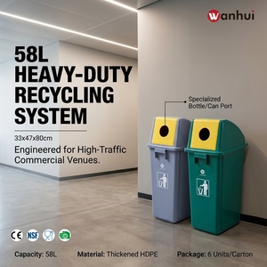 58L Outdoor Classified <b>Plastic</b> <b>Waste</b> <b>Bin</b> With Lid Sanitary Covered Garbage Sorting Trash Can - Product Image 2