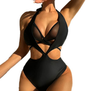 Maillot de bain une pièce sexy pour <span class=keywords><strong>femme</strong></span>, couleur unie, tissu confortable, plage, piscine, mode, taille haute, antibactérien, séchage rapide, UV - Product Image 1