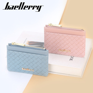 Porte-cartes pour femme Baellerry en cuir PU rouge, texture tissée, fermeture éclair, étui compact pour cartes de crédit, usage quotidien - Product Image 3