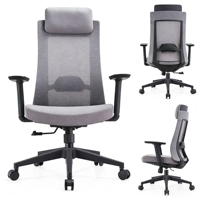 Chaise de bureau ergonomique moderne en tissu PU, réglable en hauteur, dossier haut en éponge, support lombaire, base en aluminium, pivotante, fixe, pour la maison et le bureau