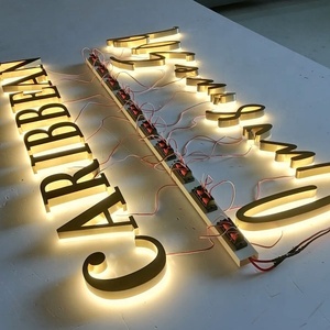 Letrero Comercial Retroiluminado con LED, Letrero <span class=keywords><strong>de</strong></span> Acero Inoxidable Dorado Cepillado, <span class=keywords><strong>Letras</strong></span> Retroiluminadas con Halo <span class=keywords><strong>de</strong></span> Acero Inoxidable - Product Image 6