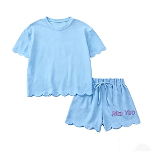 Set Estivo per Bambina in Cotone Pettinato 100% con Pantaloncini a Balze, Completo Personalizzato Due Pezzi per <span class=keywords><strong>Neonata</strong></span> - Product Image 6