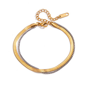 Stainless Steel Blade Chain <b>Bracelet</b> Gold Silver Dual Tone Unisex Fashion Jewelry - Product Image 5