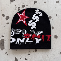 Bonnet d'hiver Y2K rose néon étoile dollar noir pour adolescents, style urbain, 100 % acrylique