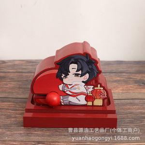 Ornement artisanal en bois de forme irrégulière rouge, support de téléphone, décoration pour la maison, le bureau, l'étude, design traditionnel du Nouvel An chinois - Product Image 3