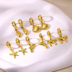 Wholesale Trendy Seaside Beach Style Stainless Steel Drop Starfish Conch Dolphin Seahorse <strong>Octopus</strong> Marine Life Series <strong>Earring</strong> - Product Image 1