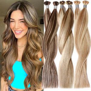 Extensions de cheveux humains à pointe plate en gros, double épaisseur, cheveux vierges russes, <span class=keywords><strong>blond</strong></span> balayage, extensions à pointe plate en kératine, fournisseur - Product Image 3