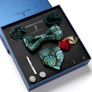 Ensemble de cravates rayées pour hommes, nœud papillon, foulard carré, boutons de manchette, pince à cravate, broche, coffret cadeau de luxe pour mariage - Product Image 4