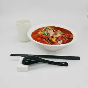 Factory Supply Witte Keramische Grote 7.8 Inch 38 Oz Grote Serveerschaal Ramen Instant Noodle Kom Met Cup, lepel En Eetstokjes