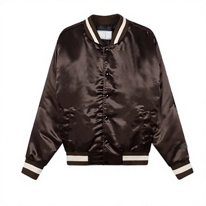 Wholesale Custom Logo <b>Men</b> <b>Winter</b> Casual Plain Silk Satin Varsity <b>Jacket</b> <b>Waterproof</b> Windproof Blank Stripe Varsity <b>Jacket</b> - Product Image 2