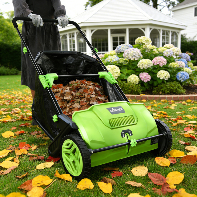 VERTAK-A Leaf Sweeper Hand Push Sidewalk Cleaning Lawn Sweeper for Leaves & Grass Yard with Large Capacity