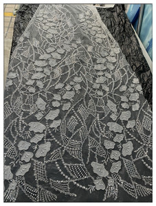 Tela de Encaje de Malla Bordada Floral con Cuentas, 100% Poliéster Ecológico, de Alta Calidad, para Vestidos Vintage Sexys - Product Image 2