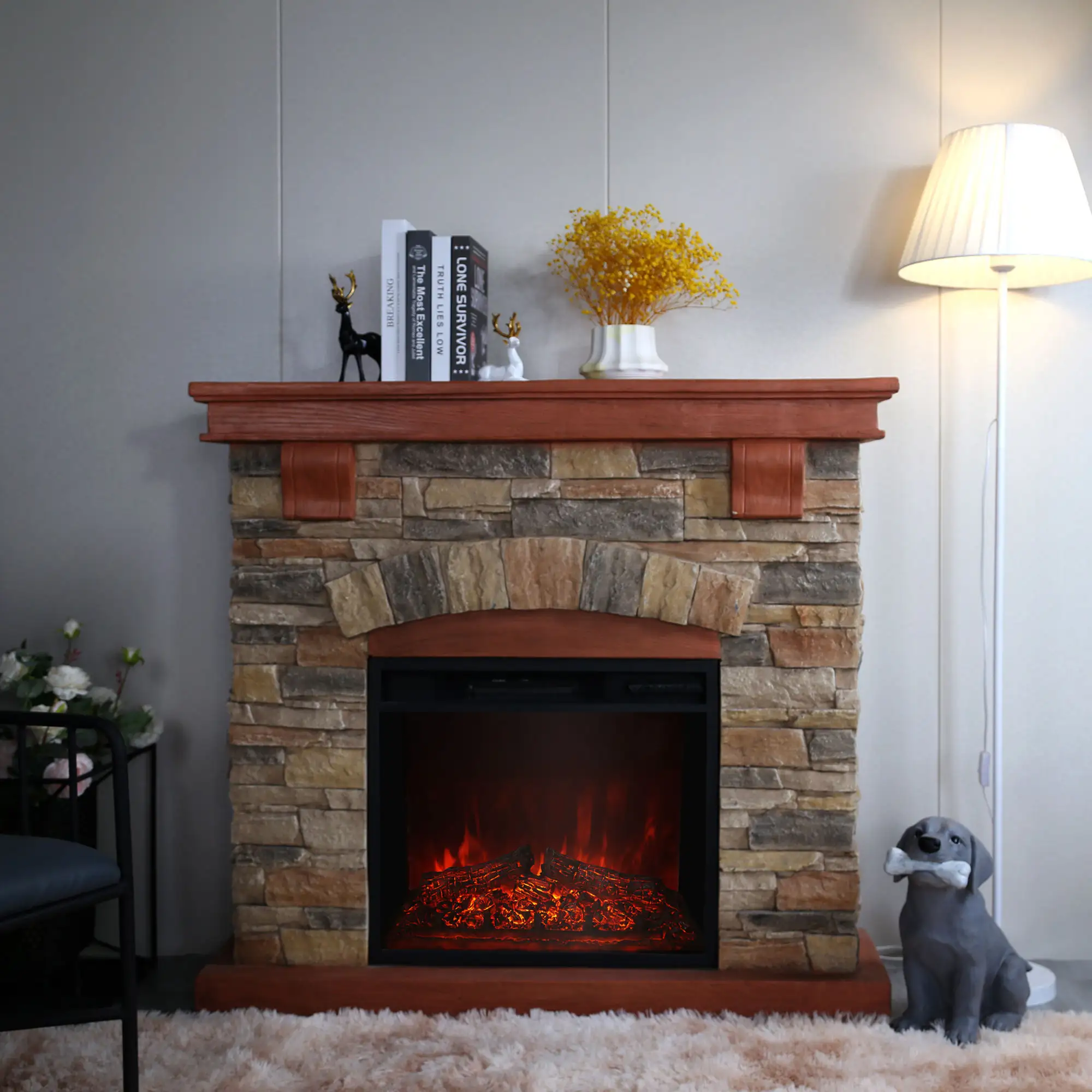 Hot sale decoration led flame insert OEM design 2000w stove indoor electric fireplace heater stone electric fireplace mantle