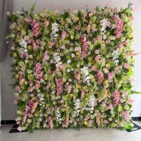 Panneau de fond mural en fleurs artificielles en soie 3D, rose, fleurs artificielles enroulables, pour mariage, décoration de la maison, salon