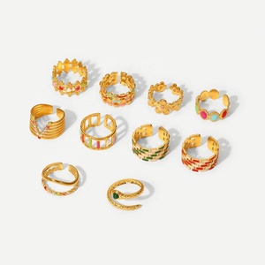 Nuevo Anillo Geométrico de Moda para Mujer, Chapado en Oro de 18K y Rodio, de Acero Inoxidable, con Goteo de Color, Joyería con Logotipo Personalizado - Product Image 1