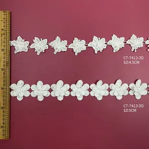 Newest polyester embroidery lace skin-friendly lace trim with 3d flowers for women dress