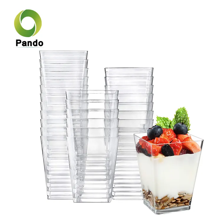 Tazas desechables de plástico con tapas para Postres, gran oferta