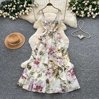 Robe longue élégante sans manches à imprimé floral taille haute pour femme, style vacances, été 2026, idéale pour la plage décontractée