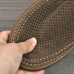 Chaussures de marche pour hommes en cuir pleine fleur ajouré à bout rond, à enfiler, souples, légères, respirantes, avec doublure et semelle intérieure en PU, tendance mode - Product Image 3