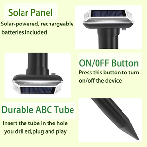 Siêu âm động vật âm thanh không thấm thiết bị năng lượng mặt trời Powered nocturnal nốt ruồi <span class=keywords><strong>Repeller</strong></span> rắn hiệu quả an ninh ánh sáng Loại sản phẩm - Product Image 5