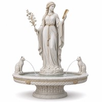 Fontaine Colonne en Marbre Blanc Personnalisée, Statue Nordique Freyja, Fontaine à Eau Chat au Peigne Doré, Design 3D, Projets OEM pour Villa