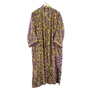 Kimono Sari Indio 100% Seda con Cuello en V y Cierre de Cordón, Bata Larga para Mujer, Ropa de Dormir, Vestido Bohemio Romántico para Damas de Honor y Maternidad - Product Image 1
