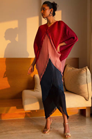 Robe de soirée décontractée pour femme, style streetwear Miyake, longue, col en V, manches chauve-souris, plissée, imprimé numérique, avec pompon