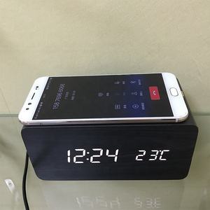 Réveil de réveil en <span class=keywords><strong>bois</strong></span> MDF, avec haut-parleur BT, charge sans fil Qi, réveil de la laine, affichage de la température à LED pour le bureau - Product Image 4