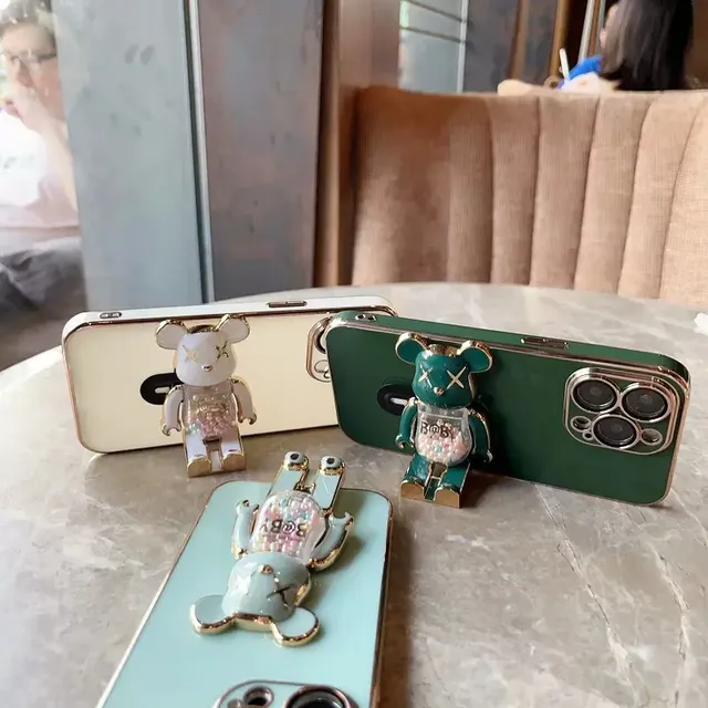 Luxury Plating 3D Doll Fold Stand Soft Silicone Phone Case for iphone 14 13 12 Pro Max 11 MiNi X XR XS 7 8 Plus Cute Cover
