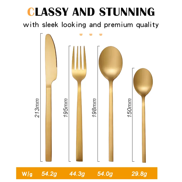 Hot Sale Restaurant Hotel Matte Silverware Metal Knife Fork Spoon Flatware Stainless Steel Silver Gold Cutlery Set