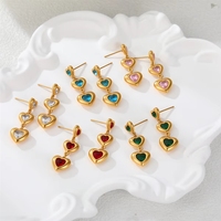 Pendientes de Zirconia en Forma de Corazón de Acero Inoxidable Chapado en Oro de 18K con Certificación CE, Regalo para el Día de San Valentín