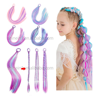 Extensions capillaires torsadées colorées rose et violet en gros, postiches à clipser, queues de cheval tressées au crochet pour enfants