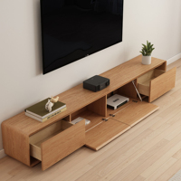 Meuble TV moderne de luxe en bois dur et en bois d'ingénierie de couleur blanc chaud et bois brun avec table basse