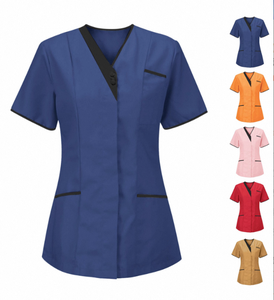 Uniforme de salon de beauté, haut à manches courtes pour médecin, uniforme d'infirmière à col en V, uniforme d'assistante/technicienne infirmière féminine - Product Image 2