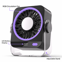 Ventilateur de bureau portable MoonlitGlow en gros, ODM, avec anneau lumineux d'ambiance, cinq vitesses, rechargeable, pour chambre, bureau, voyage