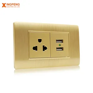 south american standard Gold color panel ac outlet wall socket with double USB port