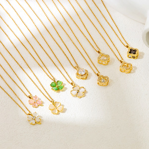 Conjunto de Collar con Colgante de Trébol de Cuatro Hojas para Mujer - Opciones con Piedras Preciosas Multicolores y Detalles de Diamantes, Chapado en Oro de 18K, a la Moda - Product Image 5