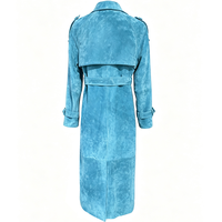 Manteau long en daim véritable pour femme de haute qualité, ceinturé, en cuir véritable, pour l'automne