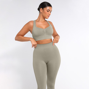 VraciveBomen ठोस ब्रा लोचदार कमर सक्रिय खिंचाव हल्के सहज योग सेट महिलाओं को उच्च कमर जिम लेगिंग - Product Image 5