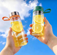 Botella de Agua de Plástico Transparente Libre de BPA con Diseño Anticondensación, Botella Portátil para Bebidas Frías con Asa, Taza de Viaje a Prueba de Fugas