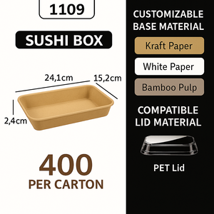 Caja de embalaje de papel Kraft para sushi, resistente a altas temperaturas, desechable, comercial, espesado, grado alimenticio, materiales reciclados UV - Product Image 6