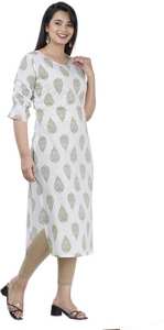 Femmes nouveau élégant blanc droite Kurta imprimé fleuri Viscose rayonne rides vente en ligne indien et pakistanais ensemble de vêtements - Product Image 3