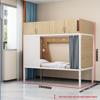 Lit superposé simple haut-bas avec rangement intégré, design minimaliste moderne, cadre en acier galvanisé, sommier discret