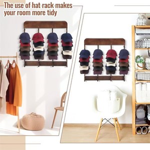 Porte-chapeaux mural en bois 75cm x 75cm, rangement pour casquettes de baseball et chapeaux de soleil - Product Image 3